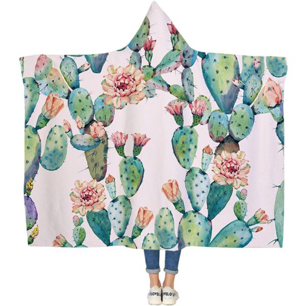 Cactus series children's adult hooded blanket velvet fabric rectangular hand washable