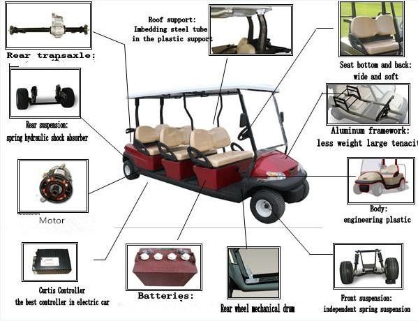 Red Color Club Car 6 Seats Electric Golf Carts Cheap Old Power Car For Wholesale