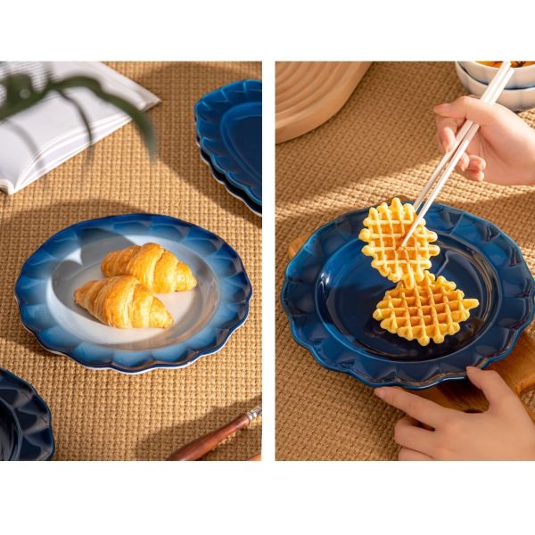 2024 Floral Ceramic Dining Plate Set Tableware Porcelain Blue Stoneware Dinnerware Set