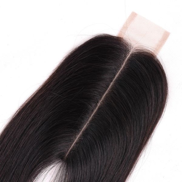 2 X 6 Middle Part Closure Virgin Human Hair Extensions Straight Swiss Lace