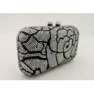 Flower Pattern Small Rhinestone Evening Bags Hard Case With Hot Fix Crystal