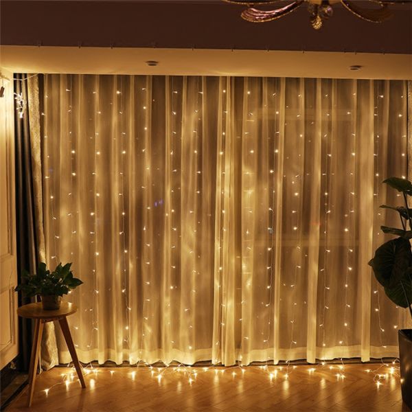 Blue 300 LED Solar Icicle Lights 1000MAH Battery Curtain String Lights With 50 Drops