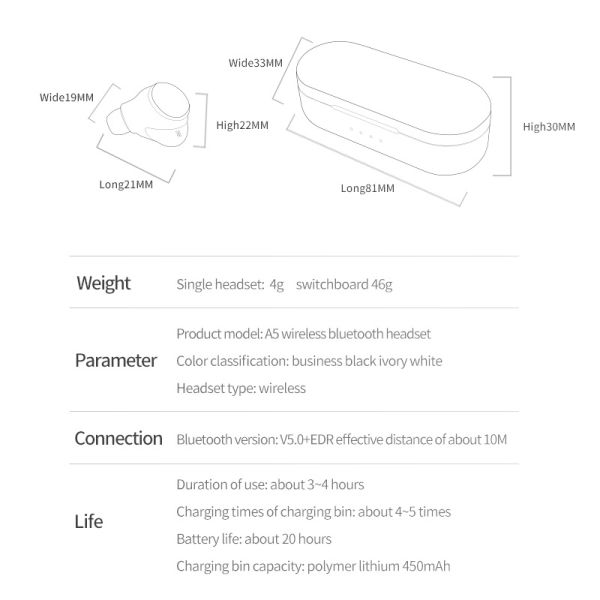 Hestia Bluetooth 5.0 Wireless Earphone Tws Sport Headphones Handsfree Ear Phones Earbuds Headset Earbud Earphones Case for Phone