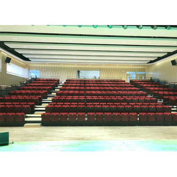 Red Color Telescopic Retractable Bleacher Seating With Wooden Armrest