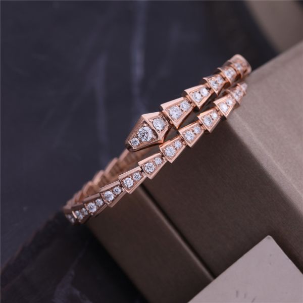 Luxury Closet Rose Gold Bracelet Serpenti Viper one-coil full diamond Snake Bangle 353792