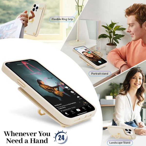 Cardholders with iPhone 13 Pro Max, 360° rotating ring holder, leather holder card slot case, RFID shockproof cover,