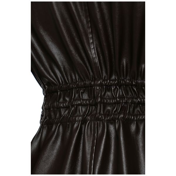 Breathable Women Fashion Drawstring Oversized Midi Winter Pockets Long Leather Jacket Coat PU Jackets