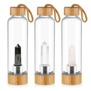 China 18oz 550ml Quartz Crystal Water Infuser Bottle with Bamboo Lid on sale