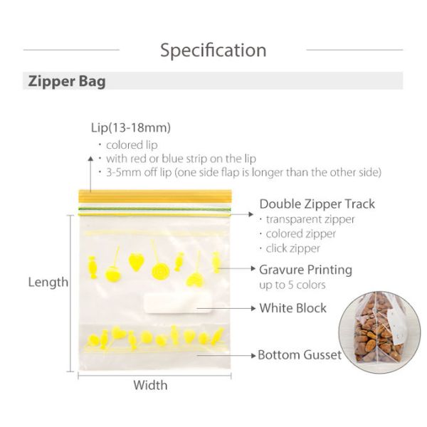 Custom Printed Biodegradable Food Grade Reusable Pe Plastic Poly Packaging Double Zip Lock Bag