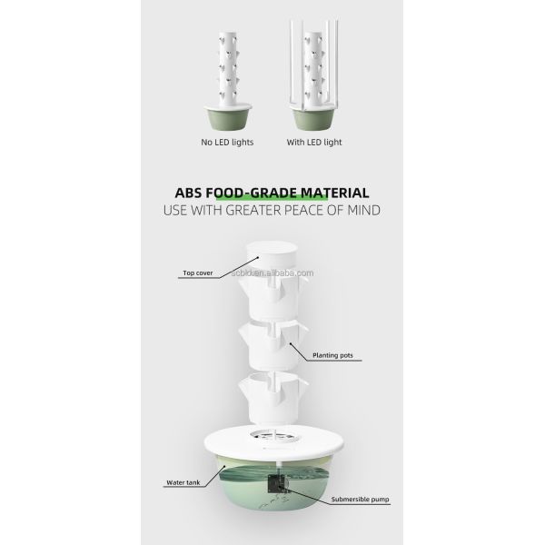 Vertical Hydroponic Tower with Full-Spectrum LED Grow Lights Space-Saving Design for Soil-Free Cultivation