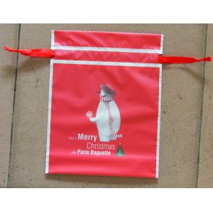 Red double-layer material outer CPE + inner PE plastic gift bag, drawstring bag