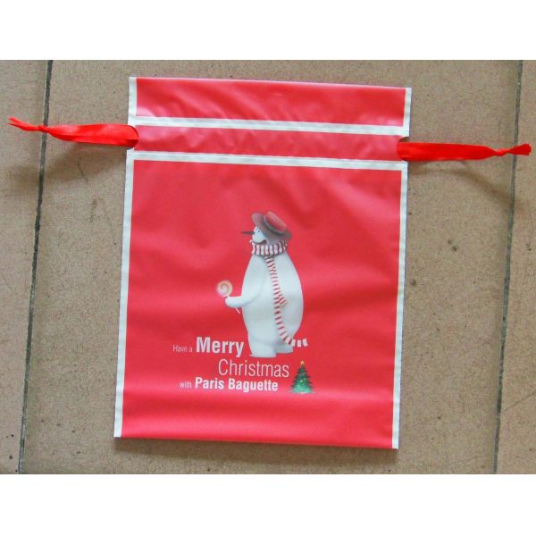 Red double-layer material outer CPE + inner PE plastic gift bag, drawstring bag