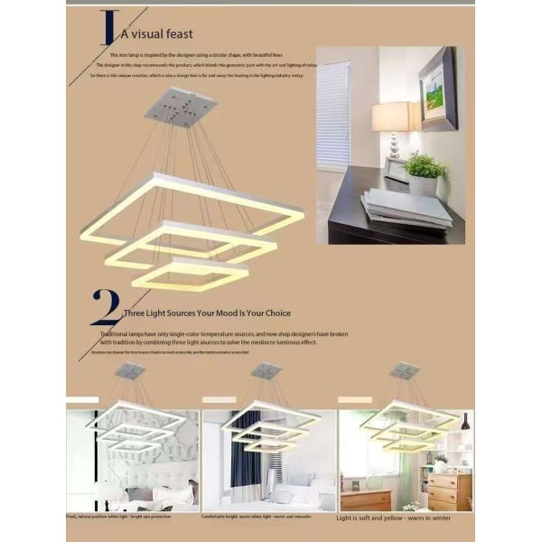 Three Story Square Modern Minimalist Style Dining Room Chandelier Personality Creative Square Family Atmosphere Living Room Light Adjustable Master