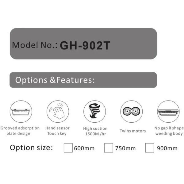 Stainless Steel Large Suction Top Side Under Cabinet Range Hood Gh-902t