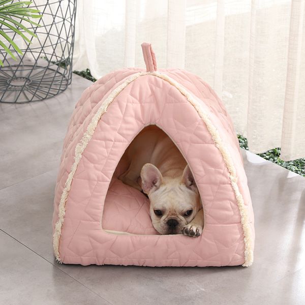 Buy Plush Pet Tent With Zipper Detachable Mat Dog Bed With Non Slip Bottom Igloo Cat House Kennel at wholesale prices