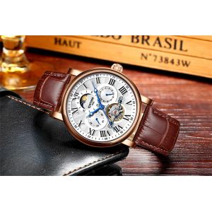 KINYUED wristwatches automatic men moon phase luminous tourbillon skeleton