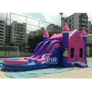 Outdoor double lane slide inflatable bouncy house with basketball ring N water