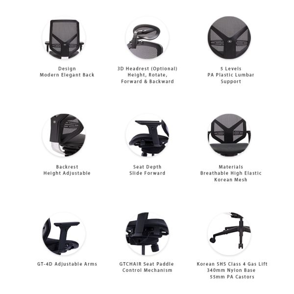 3D Lumbar Support Ergonomic Office Chair With Blade Wheels