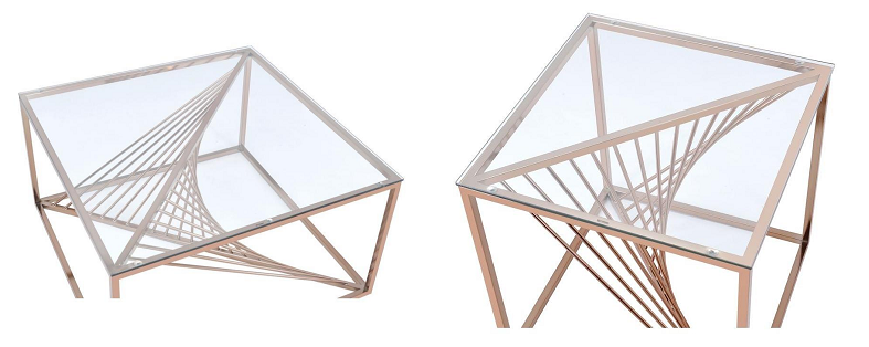 Metal Geometric Frame Coffee Table Console Table with Stainless Steel Base Tempered Glass Top