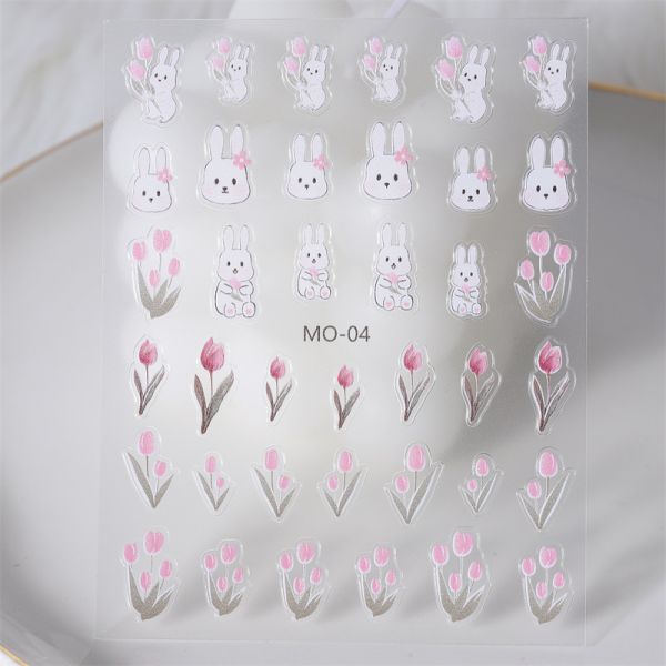 5g Tulip Bunny Nail Enhancement Stickers with Adhesive Backing in Hollow Relief Design