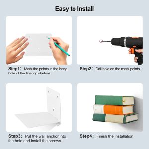 Triangle Bracket Metal Wall Mounted Corner Bookshelf for Multipurpose Library