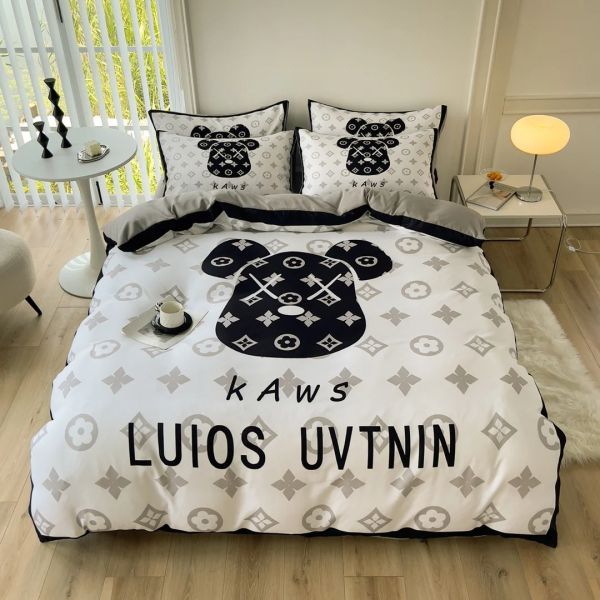 Popularity Cotton 4-In-1 Bedding Set Brown White King Size Duvet Cover Bed Sheet