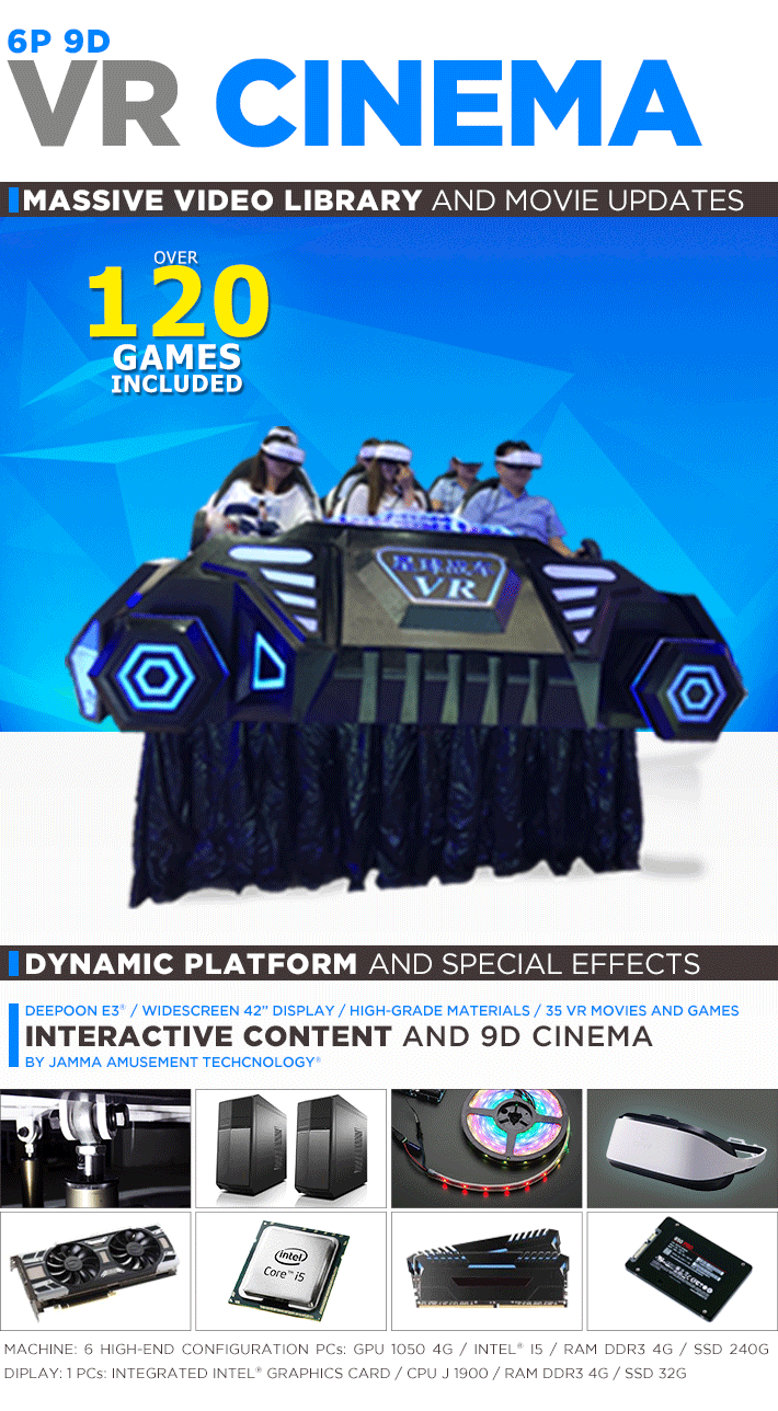 Custom Logo Virtual Reality Cinema 9D VR Car 6 Seats Electric System With Blue Light