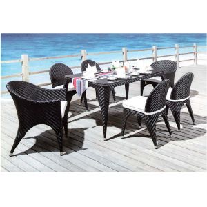 YLX-RN-045 Black Rattan Chair with White Cushion