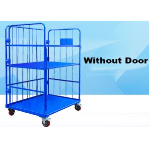Blue Warehouse Cages On Wheels / Stackable Storage Cages With Shelves