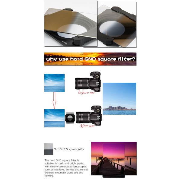 Hard GND Square Filters Photography , HD MRC 58mm Camera Filters For Landscape Photography