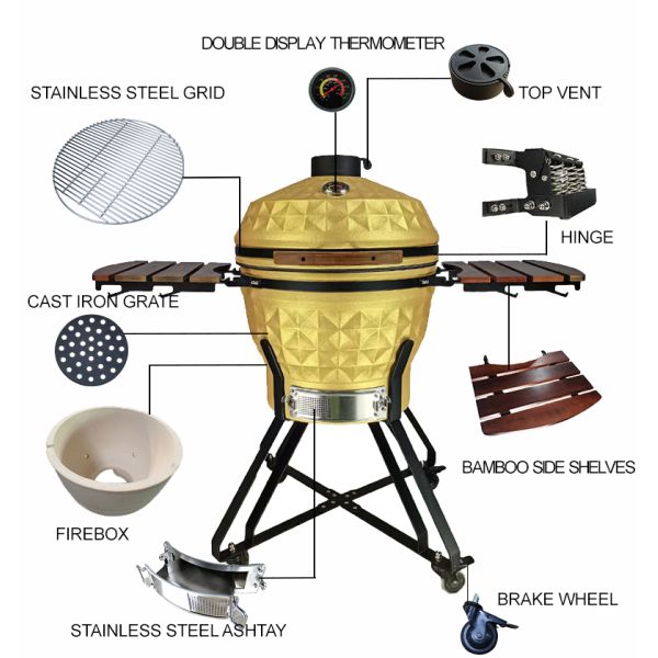 KIMSTONE 2023 New Bbq Grill Parrilla Kamado 24 with Kamado Heat Deflector Bbq Grill Grate Lifter Cooking Gripper