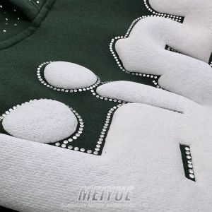 500gsm Custom Rhinestone Hoodie French Terry Hoodie Streetwear Puff Print