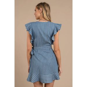 Sexy Deep V Neck Ladies Ruffles Wrap Dress Mini