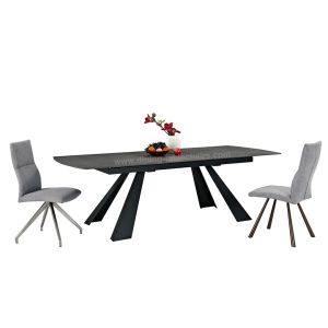 Stone Coated Tempered Glass Extension Dining Table Stylish Black For 12 Seats