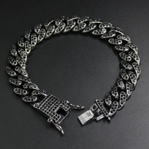 Fashion Jewelry Gun Metal Black Color 13.5mm Iced Out Rhinestone Curb Cuban