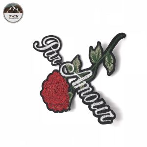 Trendy Alphabet Embroidery Designs Patches With Black Flocked Backing Design