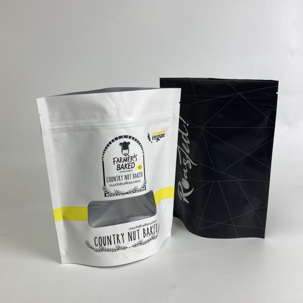 Custom Printed Kraft Paper Stand Up Zipper Bags for Food Matt Finish Resealable Food Packaging Bags with Window