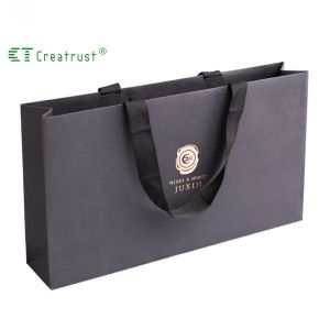 China Logo Printed Luxury Packaging Brands Custom Gift With Your Own Shopping Mailer Manufacture Kraft Material Matt Black Paper Bags on sale
