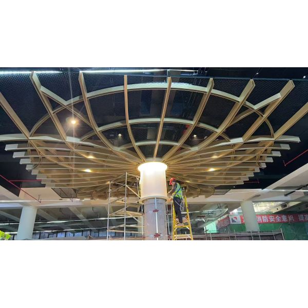 Aluminum Ceiling Baffle 3mm Thickness Woodgrain Powder Coated Hollow Section