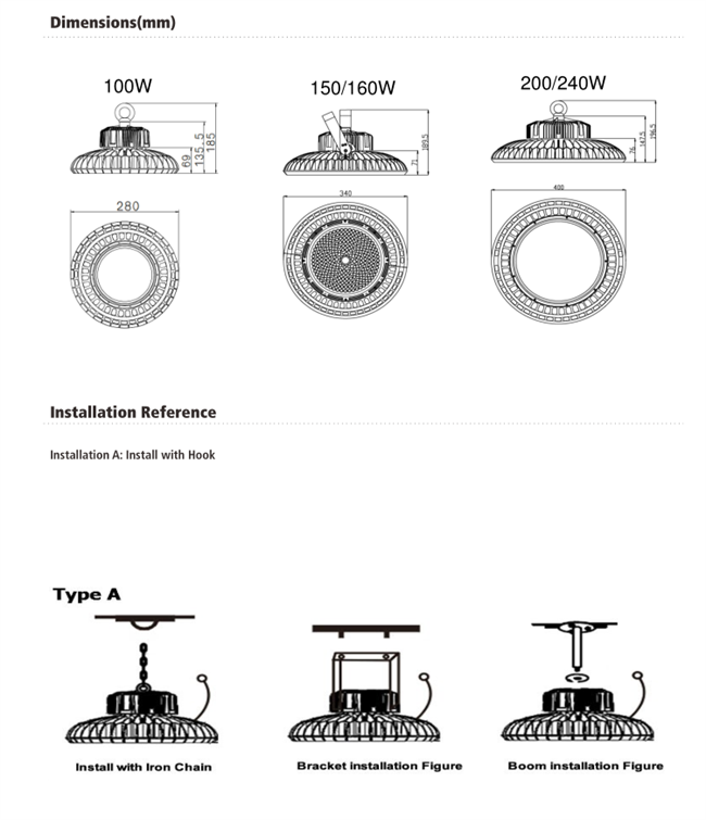 Pure Aluminum UFO LED High Bay Light type Waterproof High Power 150W