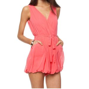 V Neck Women Jumpsuits And Rompers , Red / Black Sleeveless