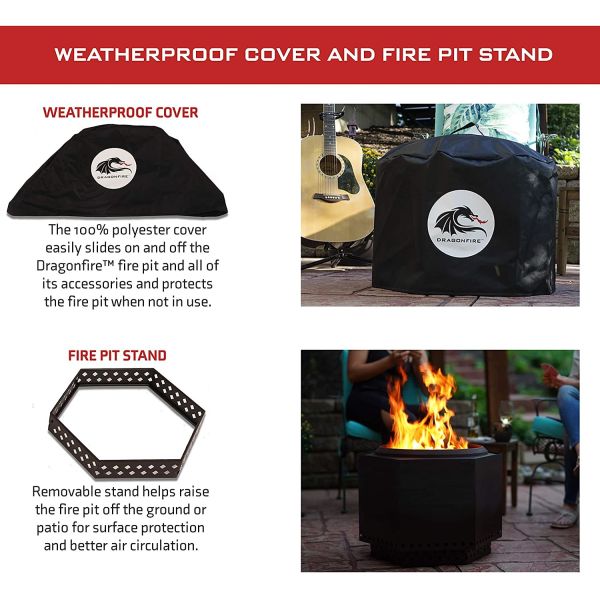 Waterproof Cover Portable Camping Smokeless Fire Pit Dragonfire 23.5 Inch