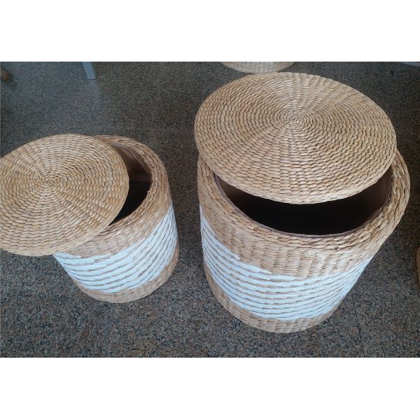 Natural Straw Household Storage Stool Grass Bamboo Woven Ottoman Box Eco