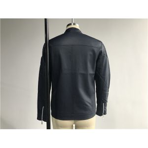 Nylon Zip Through Navy Mens PU Jacket With Polished Sliver Trim TW78570