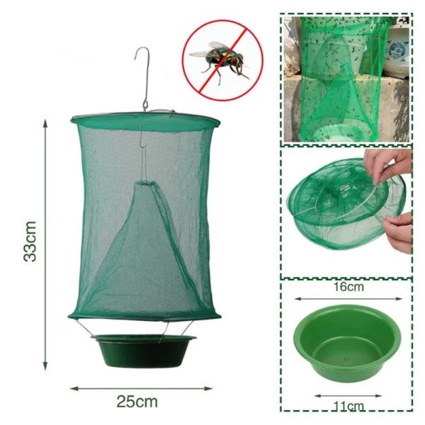 Gardening Hanging Folding Flycatcher Pest Control Cage Reusable Fly Insect Trap Net Catcher Killer Cage Bait Storage Pot