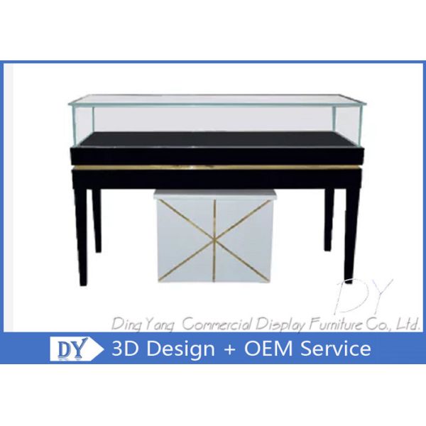 Buy Rectangle Wooden White Black Glass Display Plinth With Cabinet Lockable at wholesale prices
