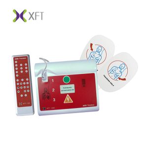 Red Hand Held Automated Electronic Defibrillator With Defibrillation Button