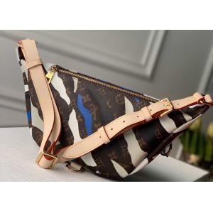 Camouflage Monogram Canvas Zipper Open Ladies Waist Bag Dumpling Shape