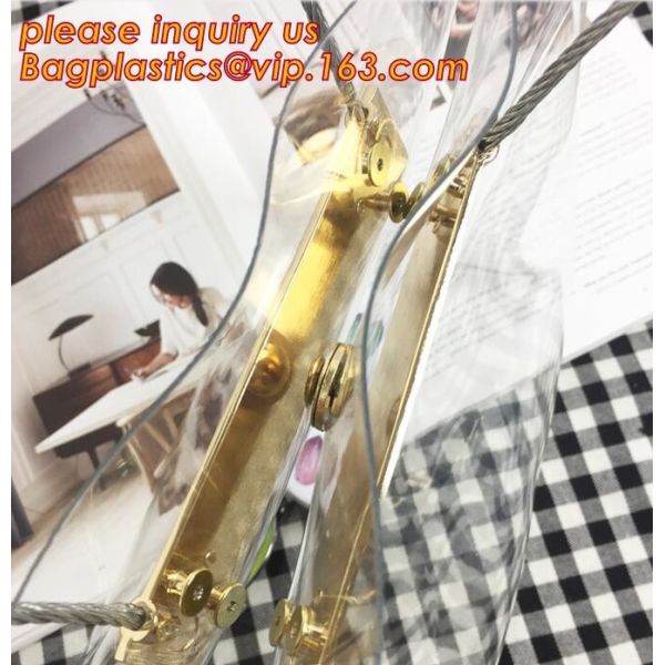 customized printing soft clear pvc packaging bag with handle for wine, vinyl pvc zipper gift tote bags with handles