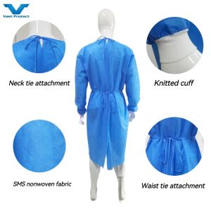 45GSM SMS Nonwoven Antistatic En1149 Standard Isolation Gown Breathable